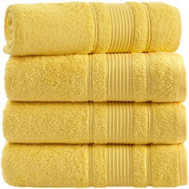 Qute Home 4-Piece Bath Towels Set, 100% Turkish Cotton Premium Quality Towels for Bathroom, Quick Dry Soft and Absorbent Turkish Towel Perfect for Daily Use, Set Includes 4 Bath Towels (Yellow)