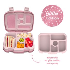 Bentgo® Kids Tray with Transparent Cover - Reusable, BPA-Free, 5-Compartment Meal Prep Container with Built-In Portion Control for Healthy Meals At Home & On the Go (Glitter Edition - Petal Pink)