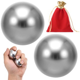 OMISTAR 2 PCS Stainless Steel Exercise Balls, 1.4" Baoding Fitness Spheres - Metal Therapy Grippers with Drawstring Pouch, Stress Relief & Strength Training Tools
