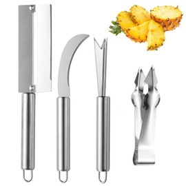 4 Stück Edelstahl V-Form Ananas-Samen-Entferner, Ananas-Augenschäler, Ananasschneider, Mango Schneider mit Clip, Kann auch Stamm-Entferner für Erdbeere, Kartoffeln, Karotten usw