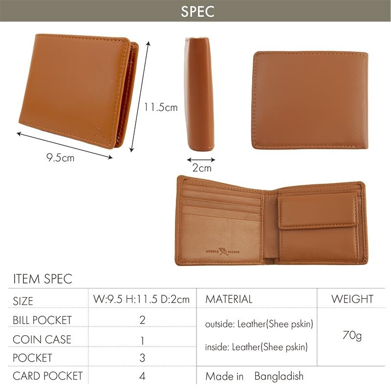 Arnold Palmer APS-3205 Men's Bifold Wallet, Sheepskin, Sheepskin, Braun