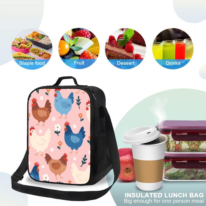 Gelasgo Rooster Insulated Lunch Bag Thermal Reusable Lunch Tote with