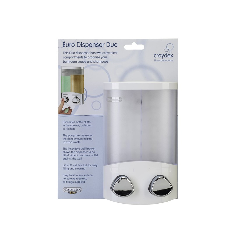 Croydex Double Soap Dispenser, Shower Dispenser Wall Mounted, Lifts Off