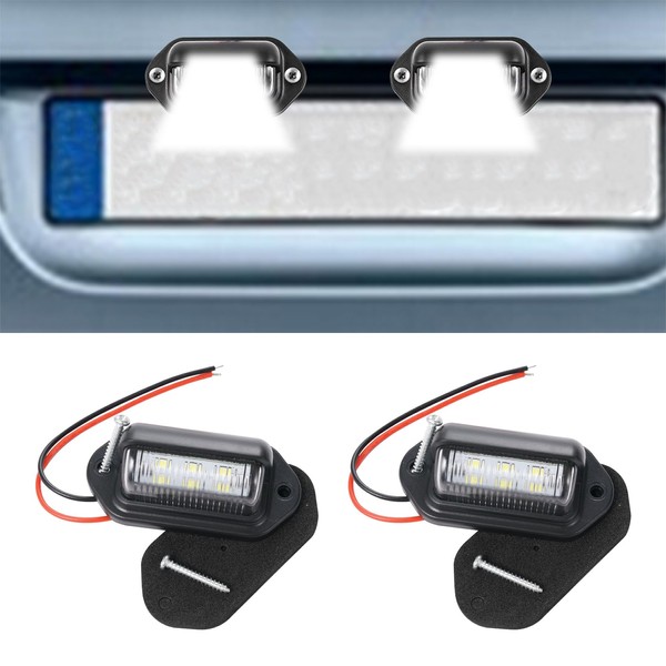 CHRYMUM 2PCS License Plate Light, 12V-24V DC Waterproof 6-SMD Lamp