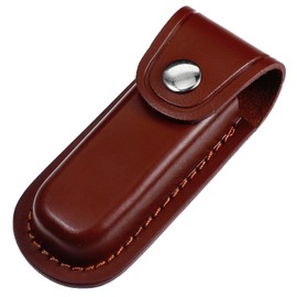 AOZUO Leather Knife Sheath, 5" Pocket Knife Sheath Folding Pocket Knife Case Portable Pouch Knife Leather Holster with Snap Closure and Belt Loop for Outdoor Climbing Camping Cycling Hiking(Brown)
