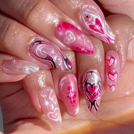 Virellay 24 Stück Nail tips Almond (Rosa mit Acryl Diamond, 24 pcs)