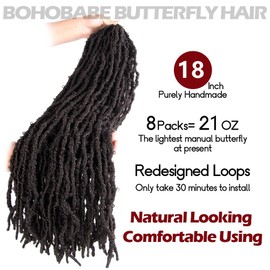 BOHOBABE 18 Inch Light Weight Butterfly Locs Crochet Hair 8 Packs Long Brown Distressed Butterfly Faux Locs Crochet Hair, 4#