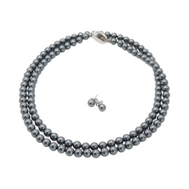 [咲屋] パールネックレス 6mm 80cm ホワイト シルバーブラック ケース付き 貝パール 真珠 冠婚葬祭 卒業式 入学式 花珠級 天然貝核 (ブラック/ピアス)