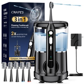 Electric Toothbrush with Water Flosser Combo in One, Advanced 2.0 Cordless Flossing Toothbrush, Teeth Cleaning,3 Modes, Rechargeable Oral Dental Irrigator Kit for Travel for Adults, With 5 Brush Heads
