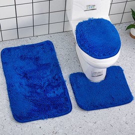 Reyox 3 Pieces Shaggy Bath Mat Set, Soft Absorbent Plush Microfiber Bathroom Rugs, Non Slip Bath Rugs Royal Blue 3 PCS