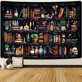 Uspring Gothic Bohemian Black Cat Skull Tapestry (70.9 x 92.5 inches) for Bedroom, Living Room, Home Decor
