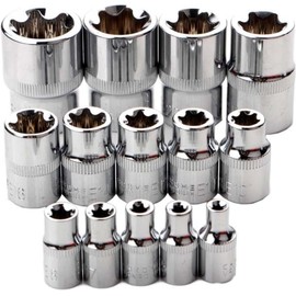 14 Piece E Torx Star Wrench Set with Case, 1/4", 3/8", 1/2" Drive External Star Socket Set, E4-E24 Torque Socket Set