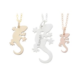 Gecko Necklace Lizard Charm - IBD - Pet Reptile - Personalize Name Date - Pendant Size Options - Sterling Silver 14K Rose Gold Filled