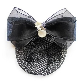 Bowknot Hair Snood Net Barrette Bun Cover Bow Hair Clip Rhinestone Bow Bun Cover Hairnet Elastic Mesh Hair Clips