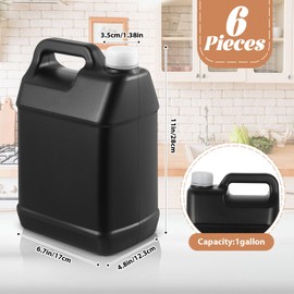 Ziliny 6 Pcs 1 Gallon Plastic Jug with Lids Square Empty Storage Containers Plastic Jar Containers for Water Sauces Soaps Detergents Liquids Cleaning Solutions(Black)