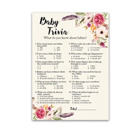 BOHEMIAN Baby Shower Game — BOHO BABY TRIVIA Game — Pack of 25 — Fun Baby Facts Game, GIRL Baby Shower Game, Bohemian Pink Floral Baby Shower Activity, Trivia Girl Baby Shower Game, SKU G400-TRV