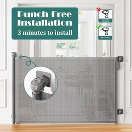 Retractable Baby Gates No Drilling | 54" Wide x 38" Tall Dog Gates for Stairs | Indoor/Outdoor Use | Child Gates for Doorways, Deck, Porch, Hallways, Patio - Gray
