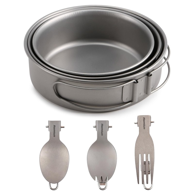 Aomiun Camping Cutlery Set, Camping Bowl and Cutlery Set, Titanium