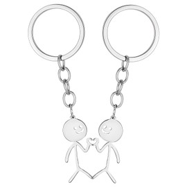 Ymapinc 2Pcs Funny Finger Heart Keychains, Couples Matching Friendship Keychain for Men Women Friend Doodle Small Metal Key Chains Bag Wallet(Stainless Steel, Sliver)