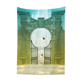 Loccor 6x8ft Fabric Heaven Backdrop Heaven Gate Funeral Picture Easter Background for Christian Photography Heavenly Birthday Party Supplies Heaven Sent Baby Party Decor Religious Tapestry