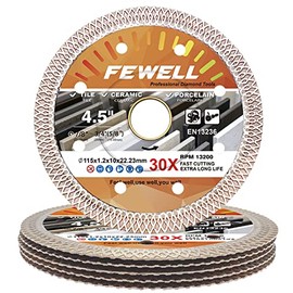 FEWELL 4.5 inch Super Thin Porcelain Diamond Saw Blade Tile Blade for Cutting Tiles Porcelain Ceramics （6 Pack）