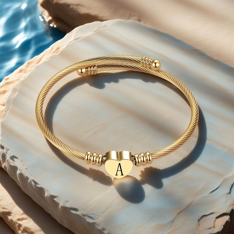 Chili Jewelry Initial J Letter Heart Gold Cuff Bracelets Expandable