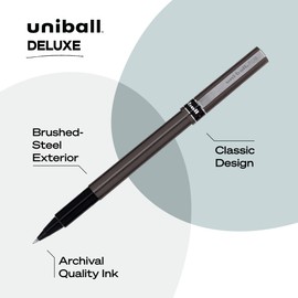 uni-ball® Deluxe Rollerball Pens, Micro Point, 0.5 mm, Graphite Barrel, Black Ink, Pack Of 3