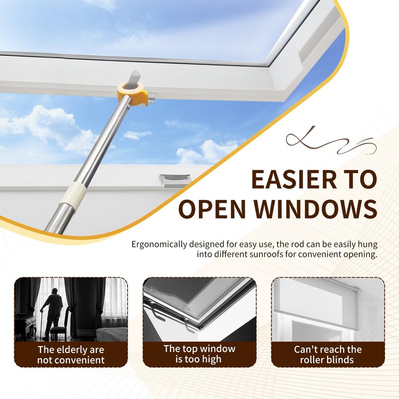 Window Handle Extension with Stick Hooks for Roof Windows, Roof