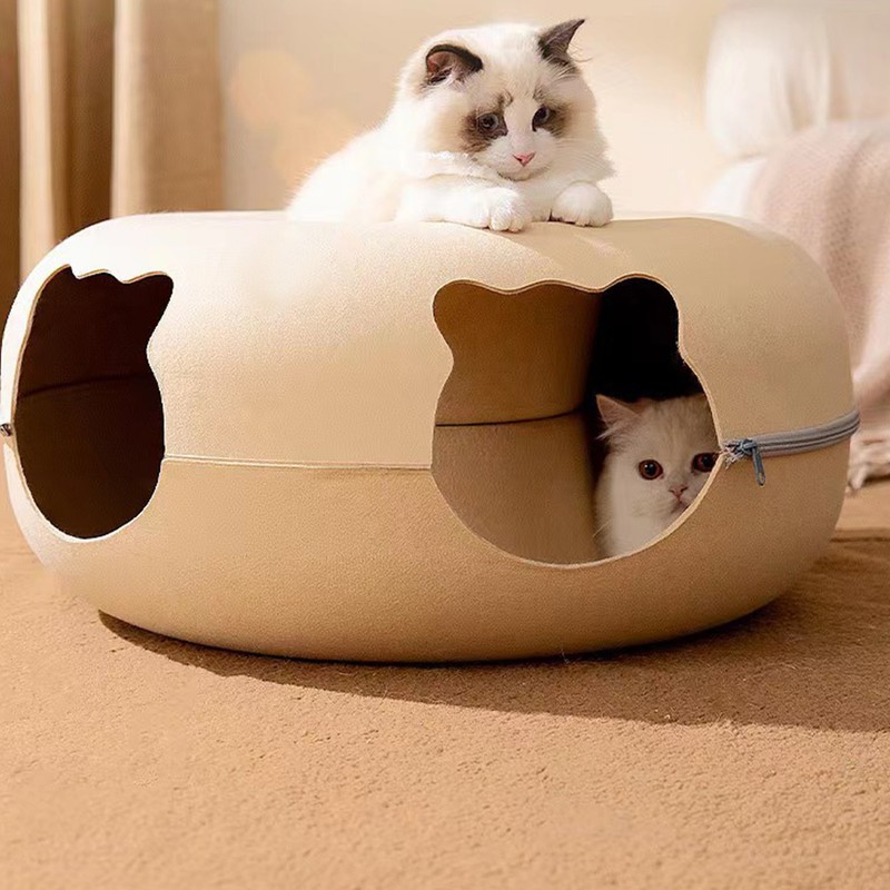 Cat Tunnel Bed with 2 Ventilated Windows Removable Washable Felt