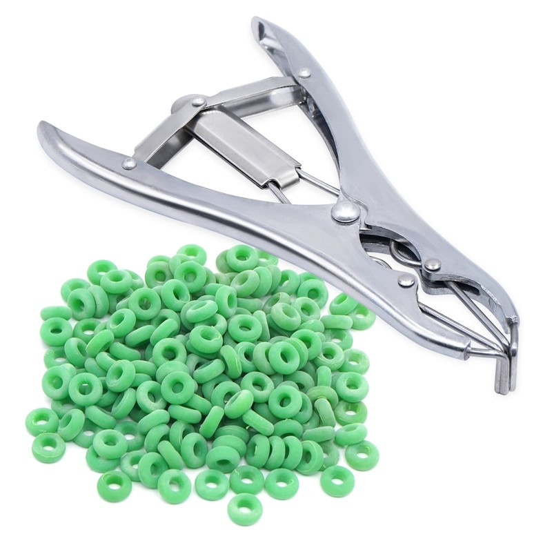 Stainless Steel Castration Tongs with 200 Rubber Rings, Flexible Castration