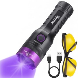 ALONEFIRE SV71 365nm UV Flashlight Strong 15W USB C Rechargeable Black Light Money Detector for Resin Curing, Pet Urine, Scorpion, Fishing, Mineral, Rocks, Glue with UV Protective Glasses, Battery