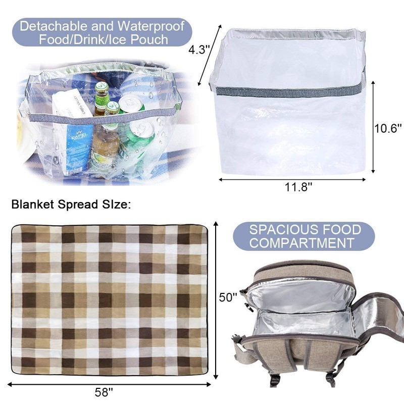 Sunflora Picnic Backpack for 4 Person with Blanket Picnic Basket