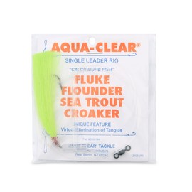 Aqua-Clear, Hair Teaser Rig, Flounder/Fluke/Sea Trout/Weakfish/Croaker, 3/0 XL Nickel Hook, AFW Swivel, 40 lb / 18.1 kg Grand Slam Mono, T-Standoff, Chartreuse Hair