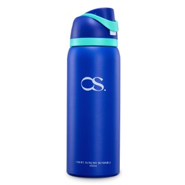 OSLIFE Aislante Térmico Termo Acero Inoxidable（con popote,32OZ/946ML,Botella Deportiva de Doble Bebida,Sin BPA,Estructura de Doble Capa y Tapa Sellada a Prueba de Fugas, Con Asa.Uso en Gimnasio(Azul)
