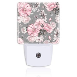 Neidius Night Light Plug Wall,Pink Flowers and Grey Leaves LED Night Lights with Dusk to Dawn Light Sensor for Women Girls Boys Room Decor,Hallway,Kitchen,Bathroom,Nursery,Stairs