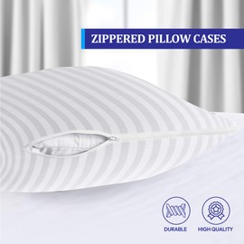 Eutony Pillow Protectors 2 Pack Satin Stripes - Ultra Luxe Zipped Pillow Protectors, Soft & Breathable Hypoallergenic 50 x 75cm - White