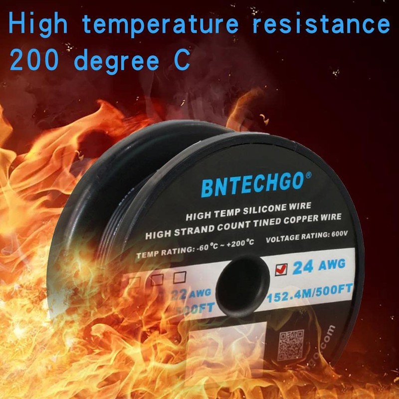 BNTECHGO 24 Gauge Silicone wire spool 500 ft Black Flexible