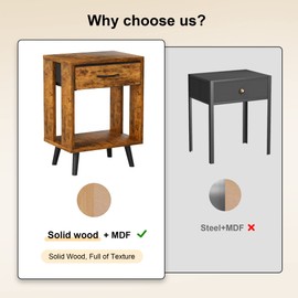 GYIIYUO Nightstands Set of 2 with Fabric Storage Drawer and Open Wood Shelf, Side Table with Storage for Bedroom, Night Stand with Drawer for Bedroom, Bedside Tables - Rustic Brown