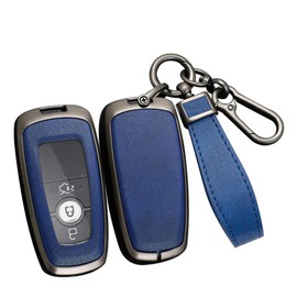 ontto Alloy Car Key fob Cover Fit for Ford Fusion Mustang Explorer F150 F250 F350 EcoSport Edge S-MAX Ranger Mondeo Remote Leather Key case Shell Key Holder Keyring Keychain Accessories Black-Blue