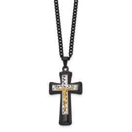 Jewelry Stores Network Black Gold Crucifix Cross Pendant Necklace Jesus Rope Border Christian Jewelry