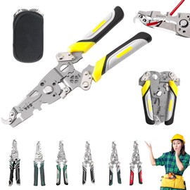 18 in 1 Foldable Wire Stripper, Multifunctional Folding Professional Wire Cutters, Multifunctional Wire Strippers Crimper Cable Cutter Pliers, Wire Stripper Tool (Yellow)