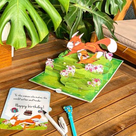 T4s - Fox Family Mothers Day Card for Mom, Grandma, 6x8 Inch Pop up Mothers Day Card for Wife, Daughter, Sister, Mother's Day Pop Up Cards from Son, Husband, Birthday Cards for Mom, Women.