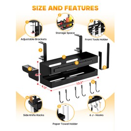 hannger Versatile Griddle Caddy for 28"/36" Blackstone Griddles/Prep Cart, Space Saving for BBQ Grill Accessories, Blackstone Storage Caddy with Spatula Tool Holder, Paper Towel Holder and 6 J-Hooks