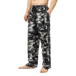 Bintangor Pantalones de pijama para hombre, 100 % algodón, con cintura elástica y cintura larga, azul (Camouflage Blue), Medium