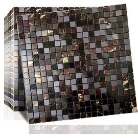 XUANINY Peel and Stick Backsplash Tiles for Kitchen,Bathroom,Fireplace,Self Adhesive Metal Aluminum Mosaic (12"x12") (10, Black Mix)