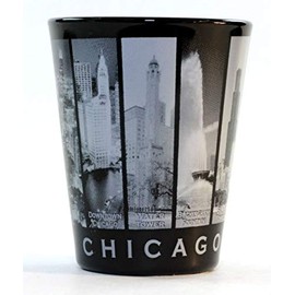 Chicago Illinois 9 Window B & W Skyline Shot Glass