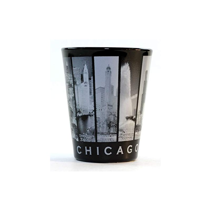 Chicago Illinois 9 Window B & W Skyline Shot Glass