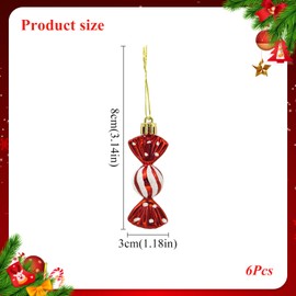Christmas Candy Ornaments, 6 PCS Christmas Tree Candy Hanging Decorations Red Glitter Candy Cane Ornament Sweet Shaped Baubles Hanging Pendants for Xmas Holiday Party Decor A7YDTG