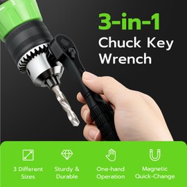 Mcbazel 3-in-1 Ratchet Drill Chuck Key Wrench with 2 Sets Sockets, Universal Magnetic Ratcheting Chuck Spanner, Replacement Tool for Drill, Compatible with Most Electric Drills and Power Tools