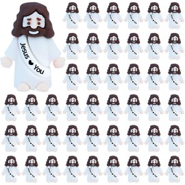 ILHSTY 50 Pcs Little Jesus Figures – White Mini Rubber Jesus Toys Jesus Love You for Easter Egg Fillers Egg Hunts Religious Party Favors Gifts Hide and Seek Baptism Gifts Sunday School (White)